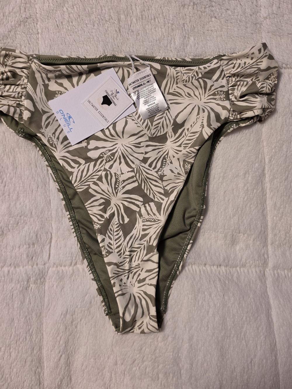 O'Neill Olive and White Tropical Print Bikini Bottom